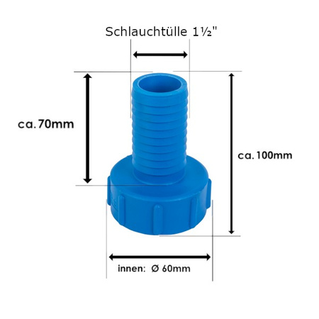 IBC Adapter IG S60x6 mit 1 1/2" Schlauchtülle für Regenwassertank IBC Container Bradas IBCS60F-H112