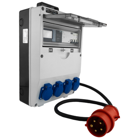 Baustromverteiler pTD-S/FI mit Schutz 4x230V mit Energiezähler EEG Siemens 5x2,5mm² Kabel und Tragegriff Doktorvolt DV-6061-D