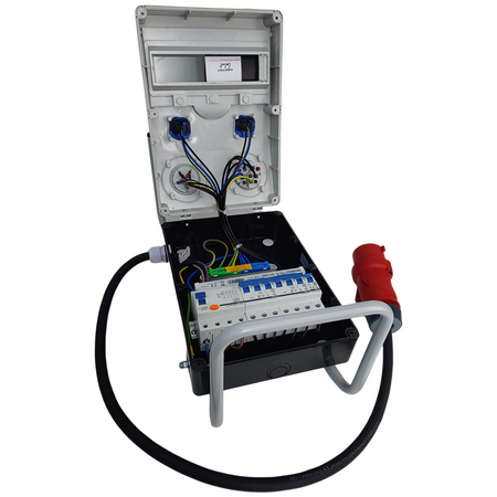 Baustromverteiler ECO-S/FI SKHU 32A 16A 2x230V Stromverteiler auf Ständer mit Kabel Schuko Doktorvolt® DV-0403-D