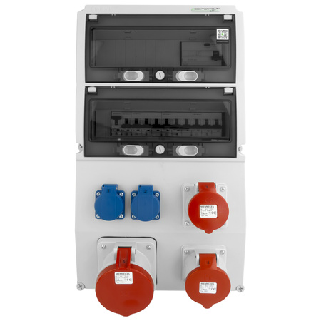 Stromverteiler 63A 32A 16A CEE 2x230V eXT-S/FI Baustromverteiler mit Mennekes Steckdosen Doktorvolt DV-0847-D