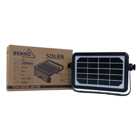 Solar-LED-Strahler SOLEN 5W 500LM 4000K IP65 Schwarz mit PIR-Sensor C83-SON-005BL-4K-PIR