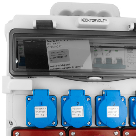 Baustromverteiler 3x16A 2x32A CEE 4x230V Stromverteiler mit Handgriff und Anbaustecker Doktorvolt TR-S/FI DV-5053-D