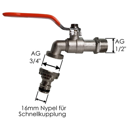 Auslaufkugelhahn 1/2" AG Auslaufhahn Kugelhahn Schlauchhahn Gartenhahn universal Schlauchanschluß Bradas 3189