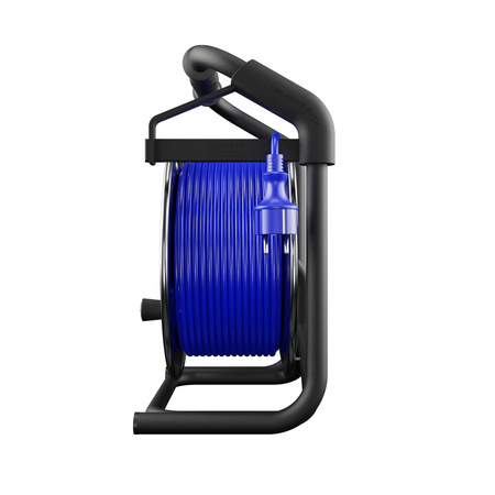 Kabeltrommel 50m HEAVY LINE blau mit Metalltrommel und 4 230 V-Steckdosen W-99467