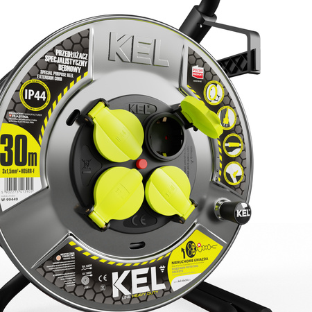 Kabeltrommel 30m HEAVY LINE mit Metalltrommel und 4 230 V-Steckdosen W-99449