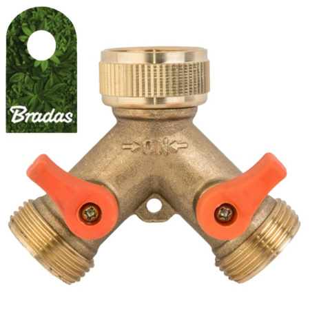 2-Wege Wasserverteiler Messing Gartenschlauch- Wasserhahn- Verteiler 3/4" Bradas BR-2234