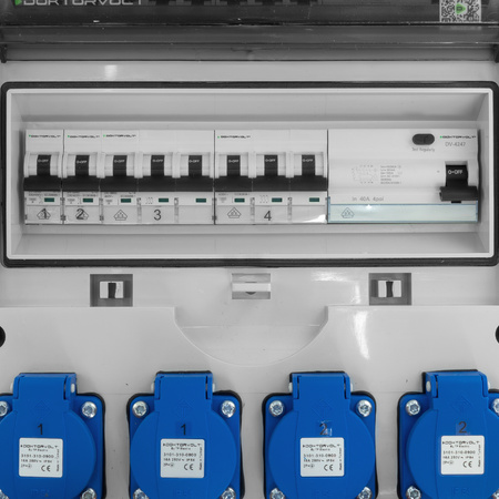 Baustromverteiler 16A 32A CEE 4x230V mit Hängeständer und Stecker mit Kabel  TGD-S/FI Stromverteiler Wandverteiler mit VDE Sicherungen Doktorvolt DV-6067-D