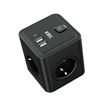 Steckdosenadapter mit 4x 230V Schuko Steckdosen 2x USB-A 1x USB-C Schwarz W-00359