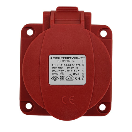 CEE Einbausteckdose gerade 400V 16A 5P 75x75mm TP Electric 3105-322-1675