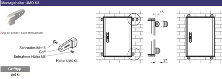 Montagehalter Montagegriff UMO K3 für HYDRA 46x 68x 81x Gehäusen DV-1691-UMO K3