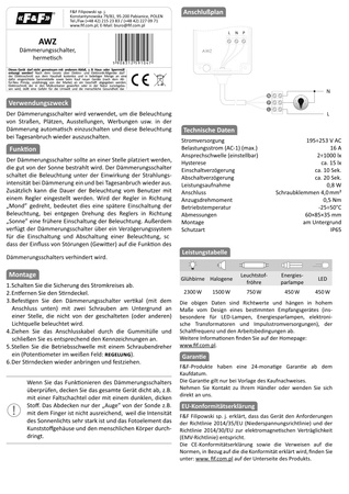 Dämmerung Schalter m.Licht Sensor Lichtsensor Dämmerungssautomat AWZ F&F 1047