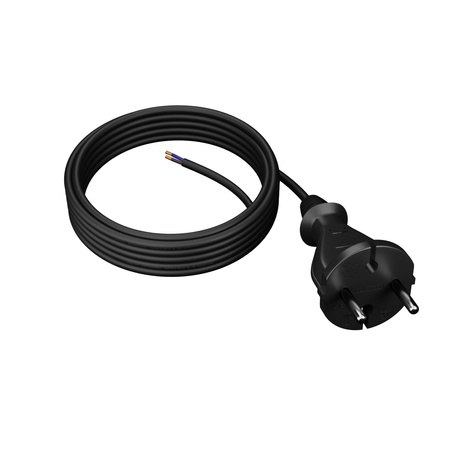 Anschlusskabel 5m mit geradem Stecker TYP E 230V 16A 2×1 mm² H05RR-F PP-21 Schwarz W-97191