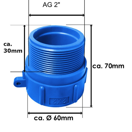 IBC Adapter S60x6 mit 2" AG Schraubkappe Deckel Tankdeckel Bradas IBCS60F-M200