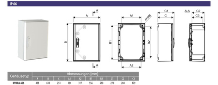 Feuchtraumverteiler Gehäuse Schaltschrank Leergehäuse Verteilerkaste HYDRA 466 IP66 DV-1493-HYDRA 466