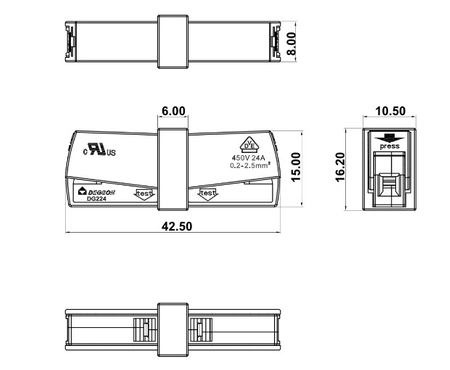 Leuchtenklemme 0.2-2.5 mm² 450V 24A Lampenklemme VDE UL DGN DG224-8.0-01P-11-00A