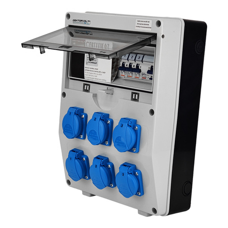 Stromverteiler DV TD-S/FI 6x230V Baustromverteiler Doktorvolt® DV-1769-D