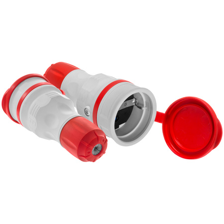 Tragbare zerlegbar Steckdose 230V Schuko IP44 mit Klappe Grau-Rot W-01147