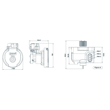 Ladesteckdose Typ 2 Ladedose 32A 230/400V TÜV Wallbox Elektroauto 3500-315-0300