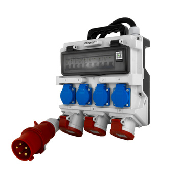 Baustromverteiler 2x16A 32A CEE 4x230V Mobilverteiler mit Griff und Kabel mit 32A CEE-Stecker Stromverteiler Doktorvolt DV-1420-F