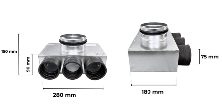 Lüftungsverteiler Verteilerkasten 3x75 Ø125 Wohnraumlüftung Luftverteiler E-KSR-3X75/125-OC-K