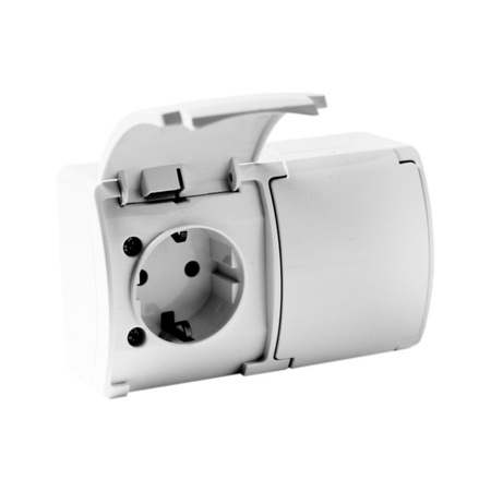 2-fach Steckdose Schuko IP44 Schukodose Doppelsteckdose mit Klappdeckel weiß 182-01-DRV