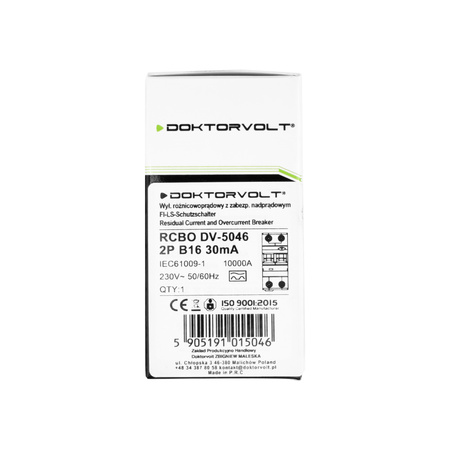 FI/LS-Schalter B16 30mA typ A RCBO 10kA Leitungsschutzschalter Fi-Schalter Kombination Doktorvolt DV-5046
