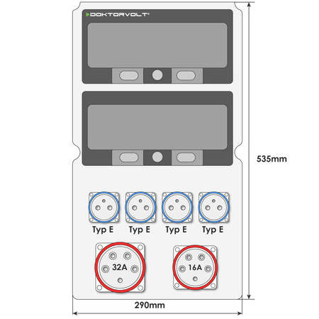 Baustromverteiler 16A 32A CEE 4x230V typ E Stromverteiler mit 26 Module Revisionsfenster Doktorvolt DV-5312-F