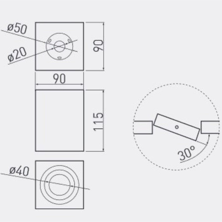 Deckenaufbauleuchte 50W IP20 weiss Qadrat Aluminium Aufputz Deckenlampe SENSA GTV OS-SEN5097KWB-10