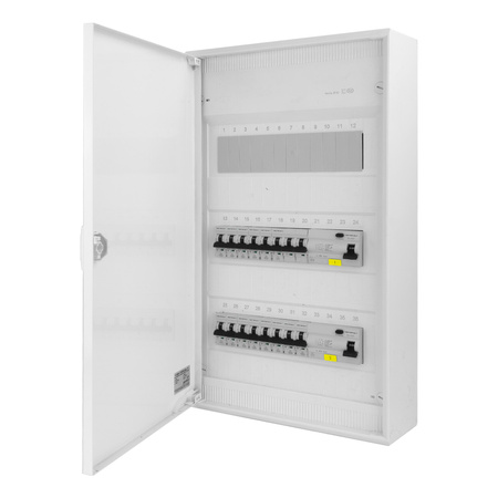 Sicherungskasten Aufputz Verteilerkasten 3-reihig 36 Module 14xMCB 2xRCCB VDE verdrahtet Verteilerschrank mit Sicherungen 515x305x96,5mm Hager Hohlwand Verteiler Abzweigklemmen Doktorvolt  DV-6333-NT