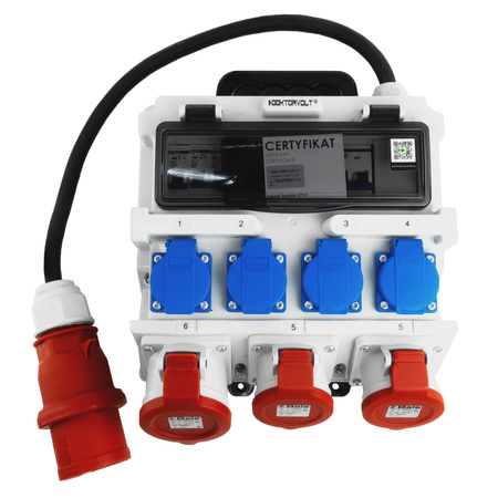 Baustromverteiler 2x16A 32A CEE 4x230V Mobilverteiler mit Griff und Kabel mit 32A CEE-Stecker Stromverteiler Doktorvolt DV-1420-F