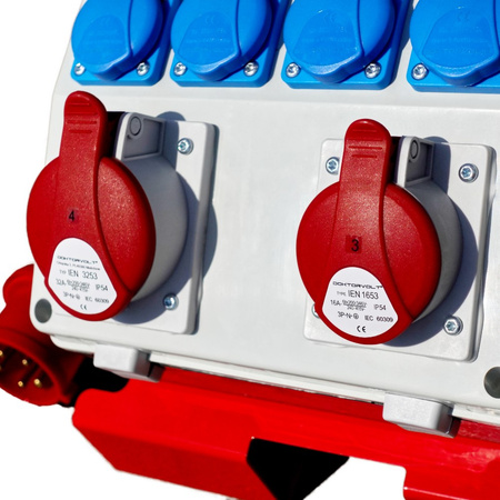 Baustromverteiler mit Ständer Stromverteiler franz/belg TD-S/FI SET 32A 16A 4x230V Steckdosen Doktorvolt DV-6191-F