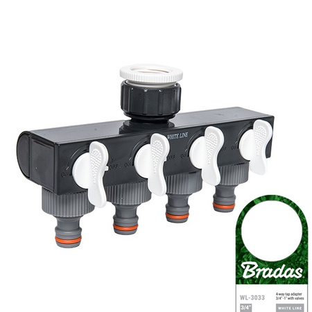 4 Wege-Verteiler Wasserverteiler Schlauchverteiler Regelbar für 1" Hahn mit 3/4" Adapter BRADAS WL-3033