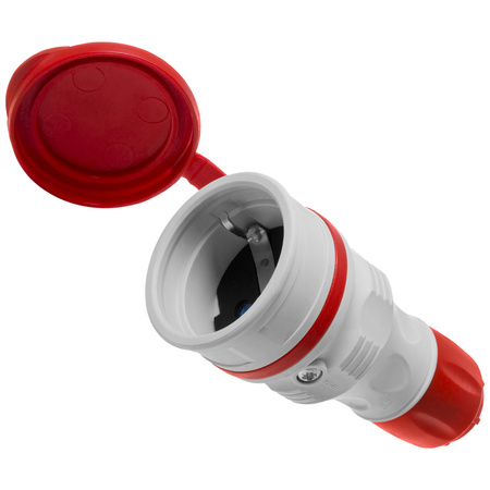 Tragbare zerlegbar Steckdose 230V Schuko IP44 mit Klappe Grau-Rot W-01147