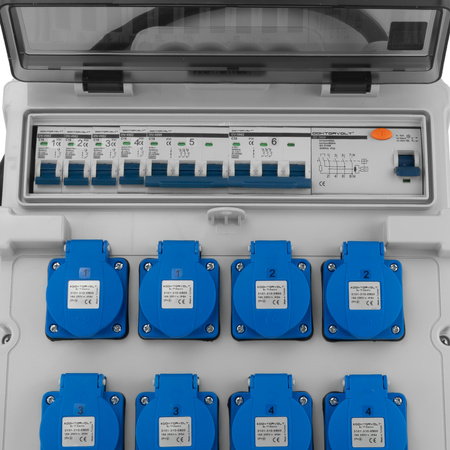 Baustromverteiler 2x16A 32A CEE 8x230V Stromverteiler Mobilverteiler mit Kabel Doktorvolt TR-S/FI DV-5022-D