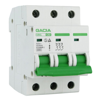 Leitungsschutzschalter C32A 3-Polig 6kA Sicherungsautomat LS-Schalter GACIA SB6L C 3P 32A