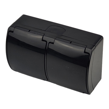 Doppel Aufputz Steckdose Schwarz Schuko ViPlast IP44 182-05