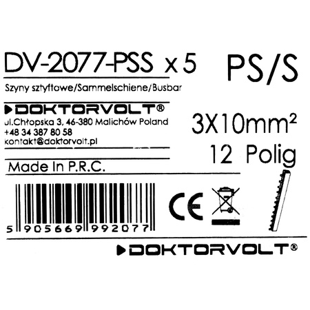 3P Phasenschiene Stift 12-polig 10mm² PS/S Schiene Sammelschiene 63A DV-2077-PSS