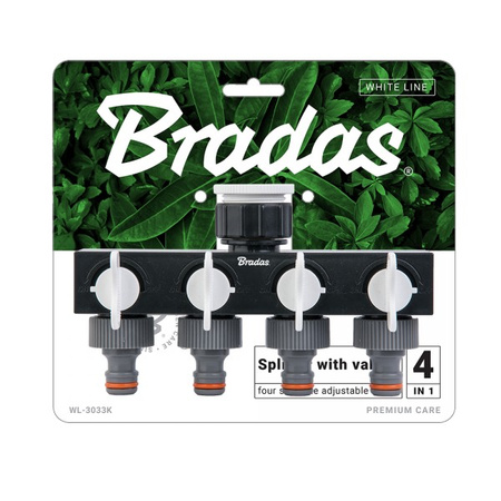 4 Wege-Verteiler Wasserverteiler Schlauchverteiler Regelbar für 1" Hahn mit 3/4" Adapter BRADAS WL-3033K