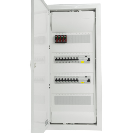 Sicherungskasten Unterputz Verteilerkasten 4-reihig 48 Module 14xMCB 2xRCCB VDE Saltek Überspannungsschutz Unterverteilung verdrahtet Verteilerschrank mit Sicherungen 755,50 x348x98mm Hager Hohlwand Verteiler Abzweigklemmen Doktorvolt DV-6258-PT