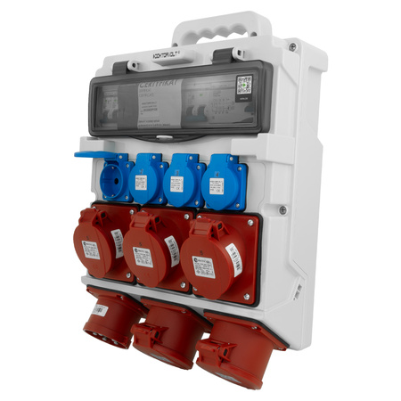 Baustromverteiler 3x16A 2x32A CEE 4x230V Stromverteiler mit Handgriff und Anbaustecker Doktorvolt TR-S/FI DV-5053-D