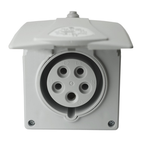CEE Wandsteckdose mit Klappdeckel Aufputz 16A 5P 400V IP44 Steckdose IZVN 1653
