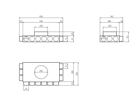 Lüftungsverteiler Verteilerkasten 12x75 Ø200 Wohnraumlüftung Luftverteiler E-KRR-12x75/200-OC