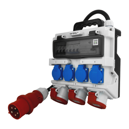 Baustromverteiler 2x16A 32A CEE 4x230V Mobilverteiler mit Griff und Kabel mit 32A CEE-Stecker Stromverteiler Doktorvolt DV-1437-F