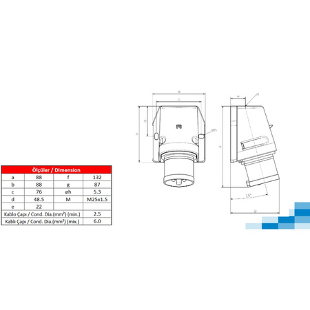 CEE Wandstecker Camping 3P 32A 230V IP44 3124-312-0900