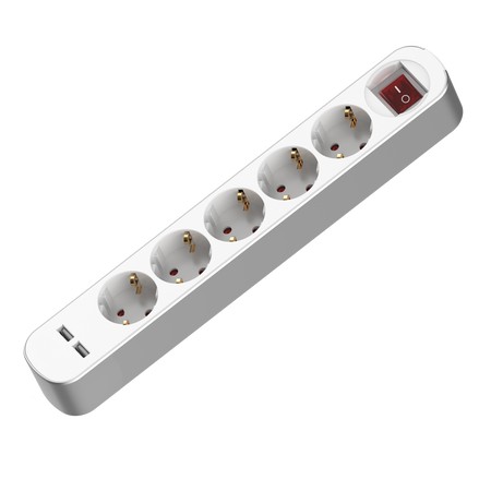 Steckdosenleiste 5-fach Schuko 250V 16A 3m mit Schalter 2xUSB W-102113