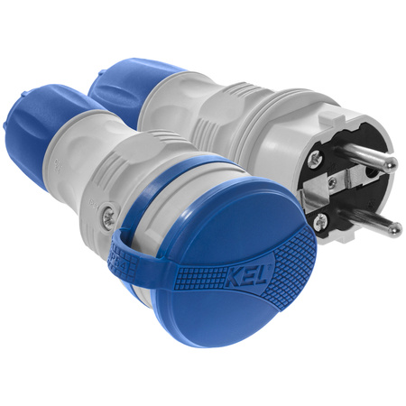 Anschlussset mit Stecker WT-54 und Kupplung GN-44 250V Schuko grau-blau W-98864