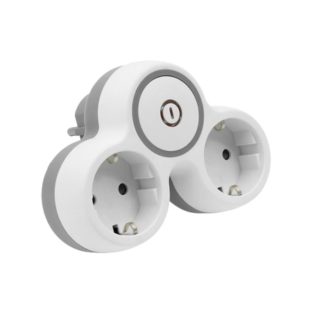 Zweifach Steckdosenadapter 2x Schuko 230V mit Schalter Grau-Weiß W-72003
