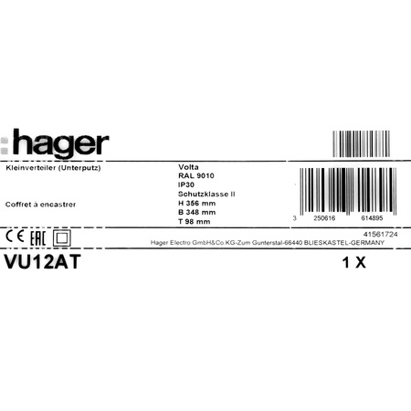 Verteilerschrank Unterputz Sicherunngskasten 1 Reihen 12 Modulen Verteilerkasten Kleinverteiler weiß Hager Volta 1x12 VU12AT