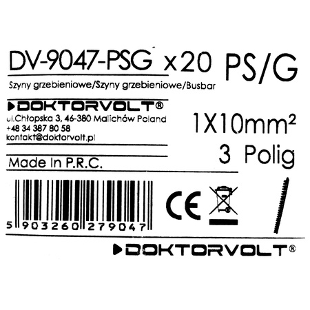 Phasenschiene 1P Gabel 3-polig 10mm2 PS/G Schiene Sammelschiene 63A DV-9047-PSG
