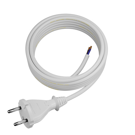 Anschlusskabel 5m mit geradem Stecker TYP E 230V 16A 2×1 mm² H05VV-F PP-21 Weiß W-98343